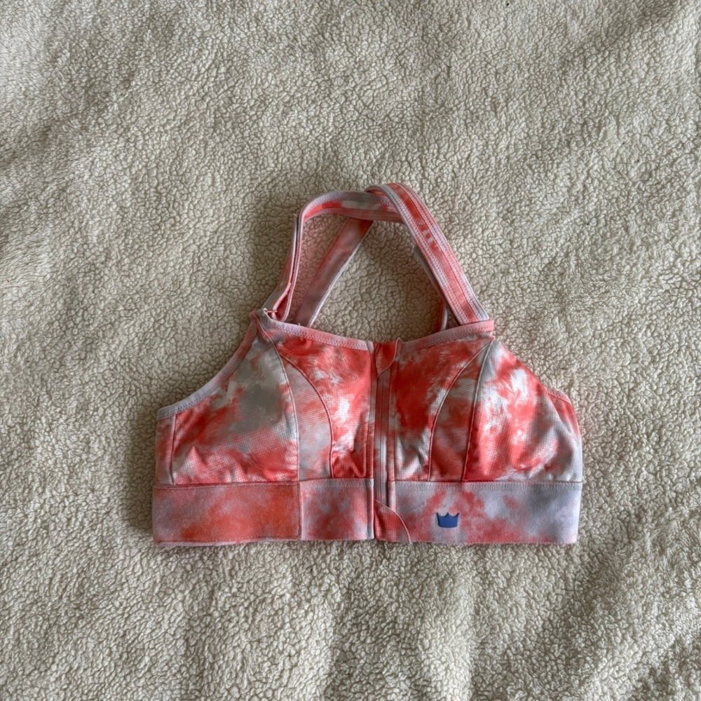 Shefit Ultimate High Impact Sports Bra M Orange Grey Tie Dye Zip Front